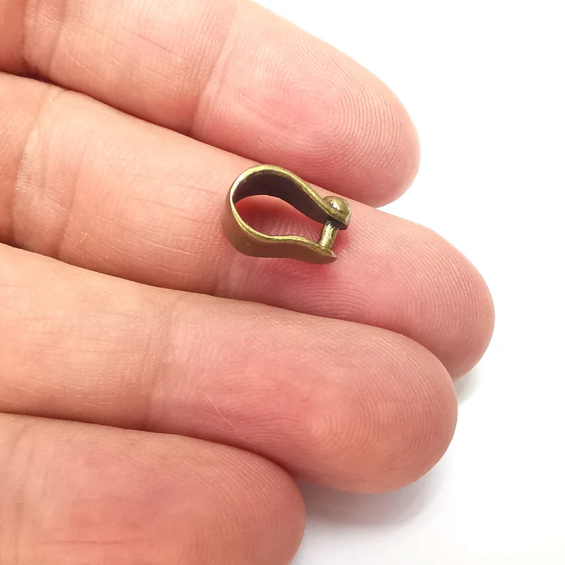 2 Riveted Shape Bails, Connector Beads, Hoop Connector, Findings, Antique Bronze Plated Brass (13mm) G36085