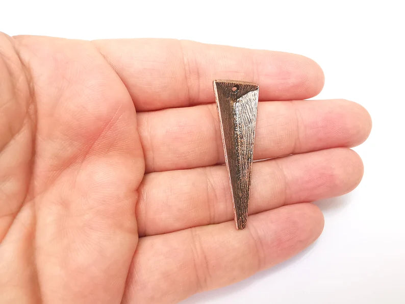 Dangle Brushed Charms, Triangle Charms, Ethnic Earring Charms, Copper Rustic Pendant, Necklace Parts, Antique Copper Plated 46x17mm G35983