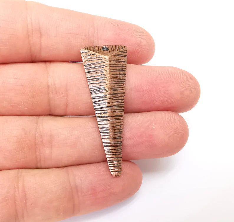 Dangle Brushed Charms, Triangle Charms, Ethnic Earring Charms, Copper Rustic Pendant, Necklace Parts, Antique Copper Plated 46x17mm G35983