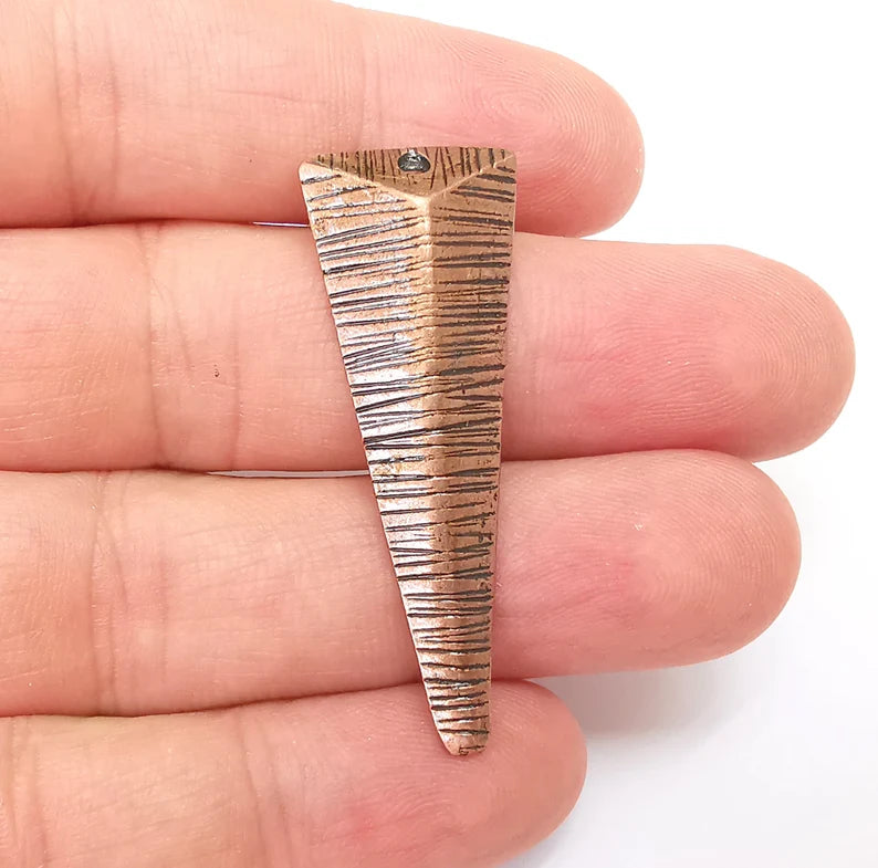 Dangle Brushed Charms, Triangle Charms, Ethnic Earring Charms, Copper Rustic Pendant, Necklace Parts, Antique Copper Plated 46x17mm G35983