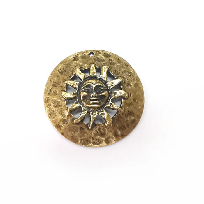 Bronze Sun Pendant, Summer Pendant, Medallion Pendant, Bronze Locket Pendant, Large Necklace Parts, Antique Bronze Plated 41mm G35984