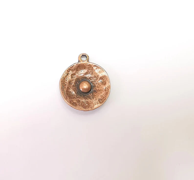 2 Copper Hammered Disc Charms, Jewelry Parts, Copper Bracelet Component, Antique Copper Finding, Antique Copper Plated Metal (25x21mm) G35981
