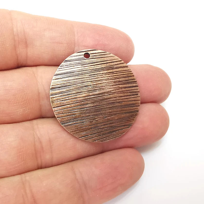 Copper Dome Disc Charms, Jewelry Parts, Copper Bracelet Component, Antique Copper Finding, Antique Copper Plated Metal (35mm) G35987