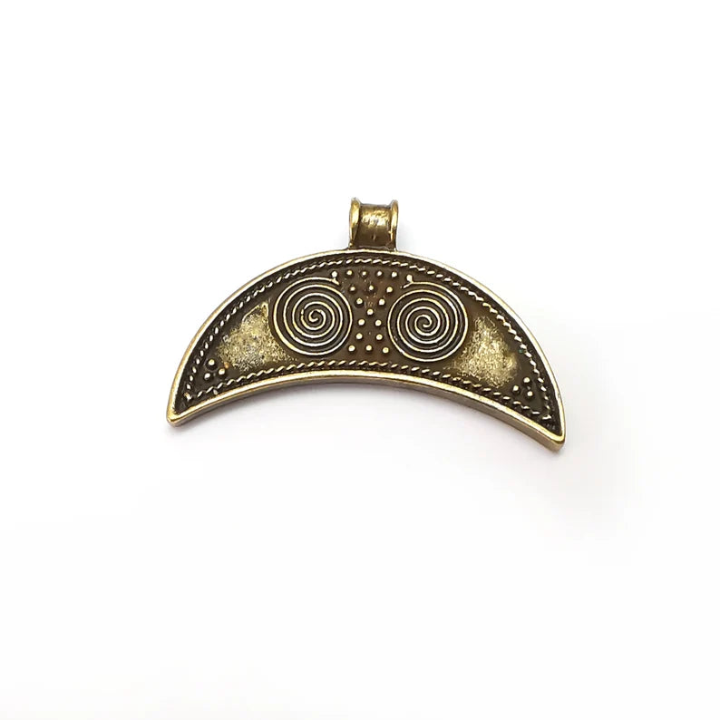 Crescent Swirl Pendant, Tail Charms, Hollow Charms, Bronze Charms , Necklace Parts, Antique Bronze Plated Charms 40x28mm G36092