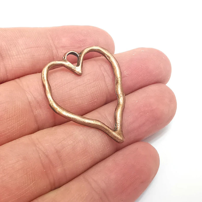 Copper Heart Dangle Charms, Boho Charm, Rustic Charm, Earring Charm, Copper Pendant, Necklace Parts, Antique Copper Plated 36x28mm G35989