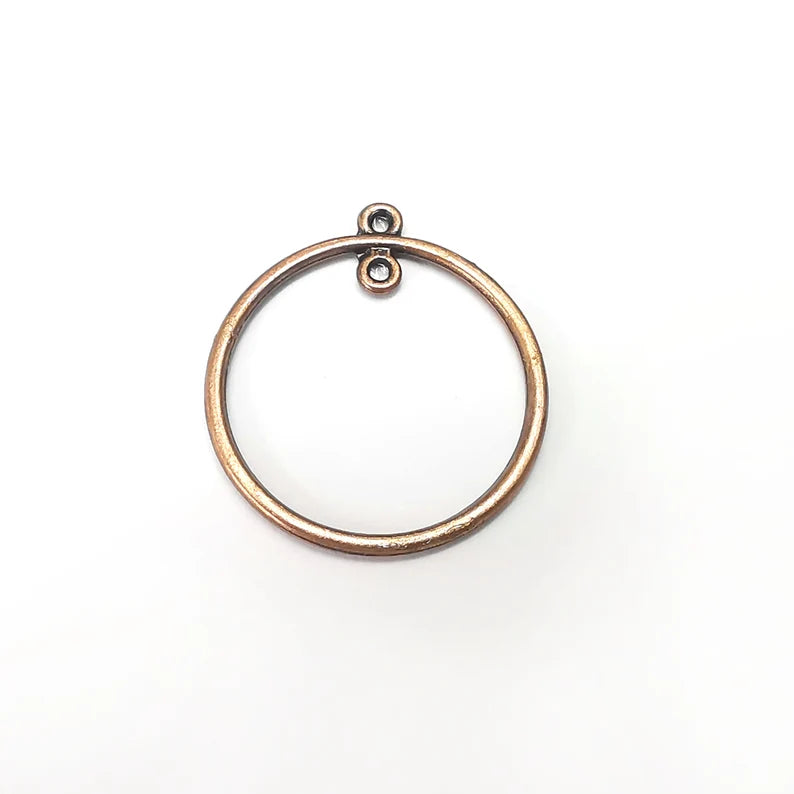 4 Copper Earring Hoops Charms, Boho Finding, Rustic Charm, Earring Charm, Copper Pendant, Necklace Parts, Antique Copper Plated 32x29mm G35991