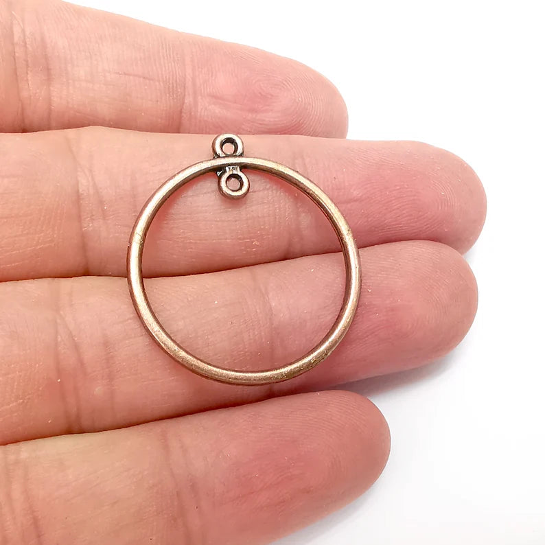 4 Copper Earring Hoops Charms, Boho Finding, Rustic Charm, Earring Charm, Copper Pendant, Necklace Parts, Antique Copper Plated 32x29mm G35991