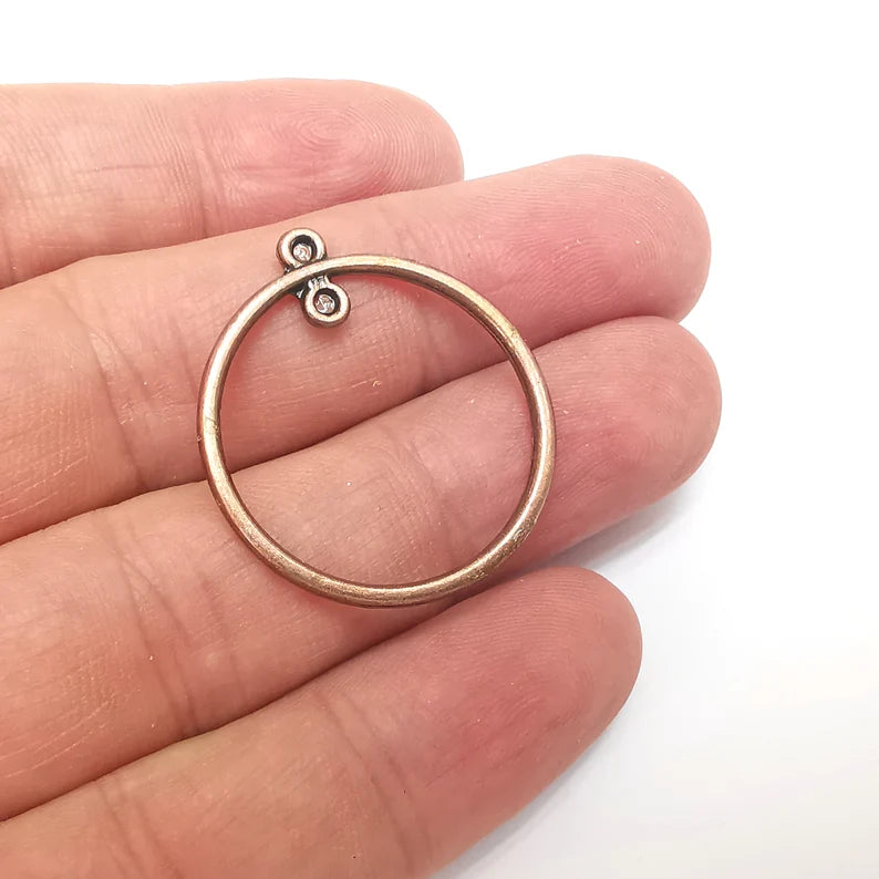 4 Copper Earring Hoops Charms, Boho Finding, Rustic Charm, Earring Charm, Copper Pendant, Necklace Parts, Antique Copper Plated 32x29mm G35991