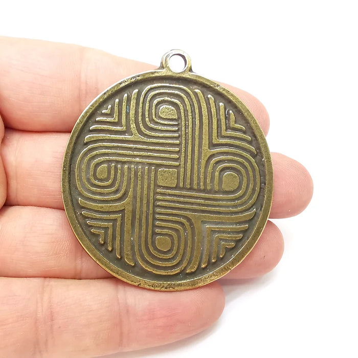 Bronze Swirl Pendant, Round Pendant , Medallion Pendant, Bronze Pendant , Necklace Parts, Antique Bronze Plated Charms 60x53mm G36098