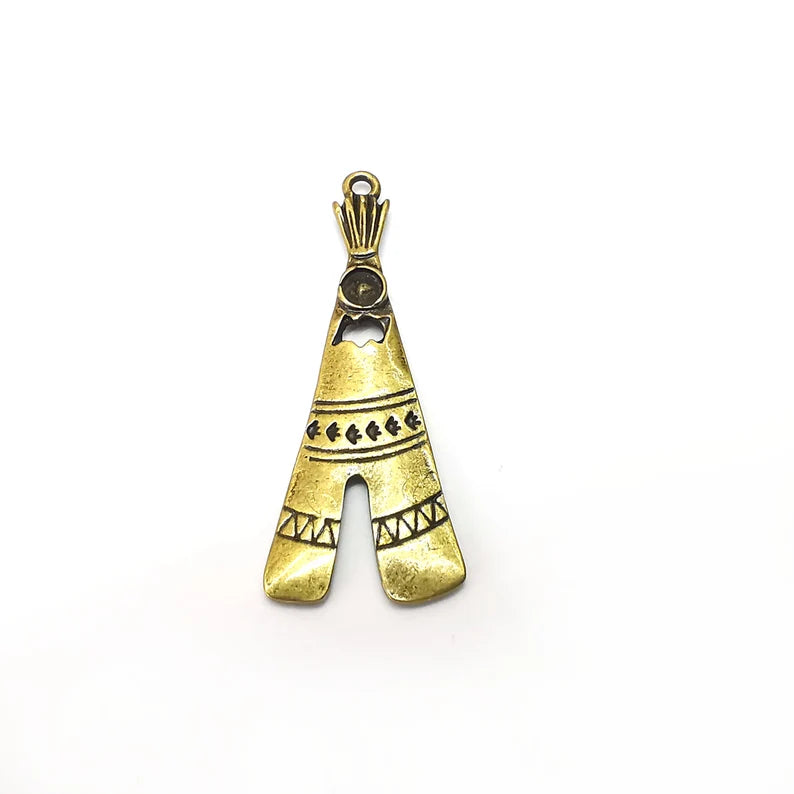 Tepee Tent Charms, Boho Charms, Dangle Charm, DIY Charms, Earring Charm, Necklace Parts, Antique Bronze Plated 51x21mm G36102