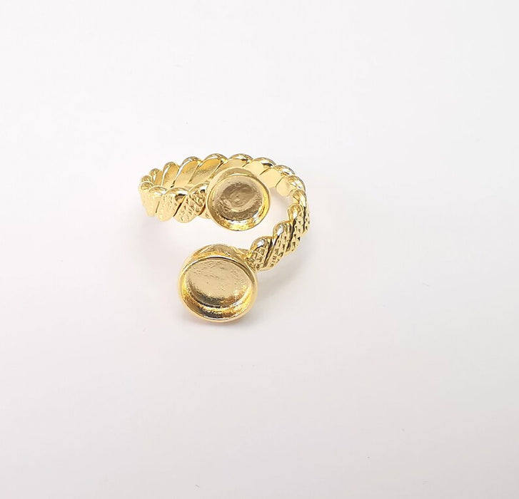 Twisted Ring Setting, Cabochon Blank, Resin Bezel, Ring Mounting, Epoxy Frame Base, Adjustable Shiny Gold Plated Brass 6mm, 8mm G36001