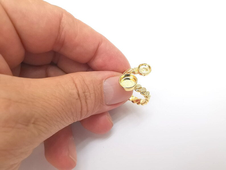 Twisted Ring Setting, Cabochon Blank, Resin Bezel, Ring Mounting, Epoxy Frame Base, Adjustable Shiny Gold Plated Brass 6mm, 8mm G36001