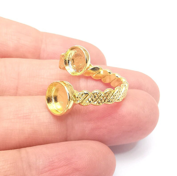 Twisted Ring Setting, Cabochon Blank, Resin Bezel, Ring Mounting, Epoxy Frame Base, Adjustable Shiny Gold Plated Brass 6mm, 8mm G36001