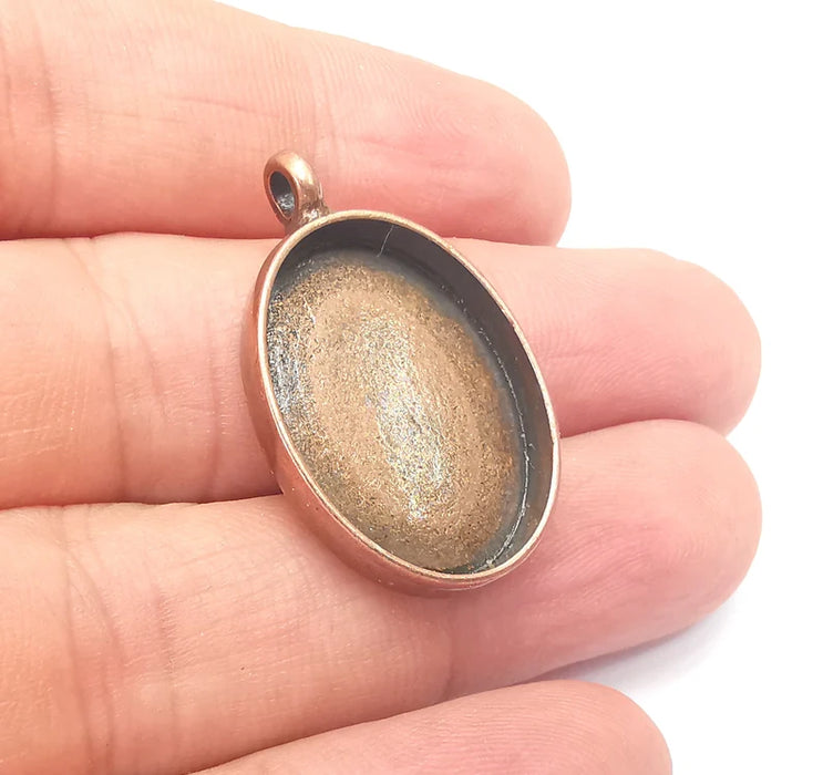 Oval Pendant Blanks, Resin Bezel Bases, Mosaic Mountings, Dry flower Frame, Polymer Clay base, Antique Copper Plated (25x18mm) G36003