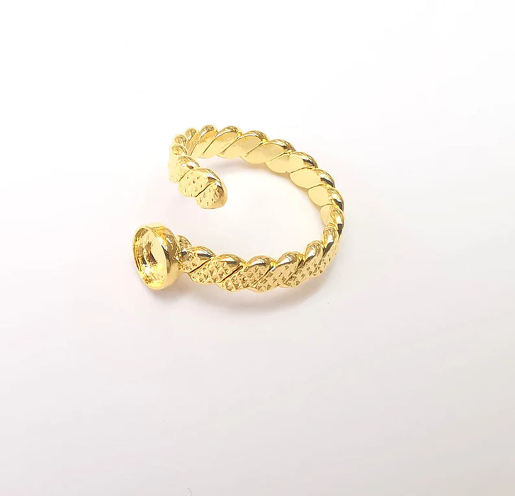 Twisted Ring Setting, Cabochon Blank, Resin Bezel, Ring Mounting, Epoxy Frame Base, Adjustable Shiny Gold Plated Brass 12mm G36010