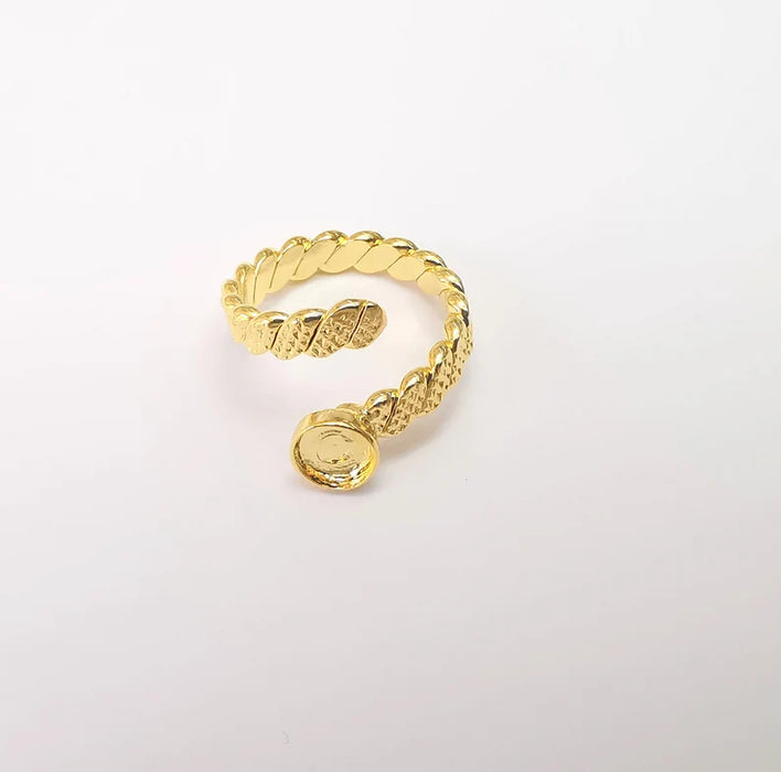 Twisted Ring Setting, Cabochon Blank, Resin Bezel, Ring Mounting, Epoxy Frame Base, Adjustable Shiny Gold Plated Brass 12mm G36010