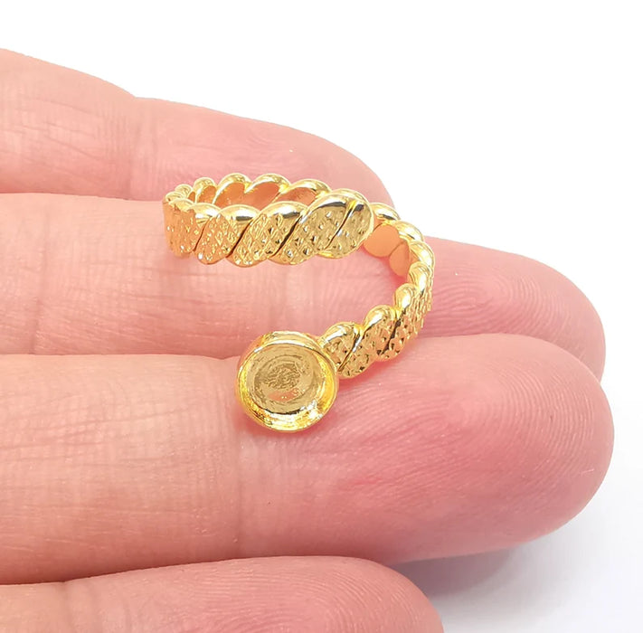 Twisted Ring Setting, Cabochon Blank, Resin Bezel, Ring Mounting, Epoxy Frame Base, Adjustable Shiny Gold Plated Brass 12mm G36010