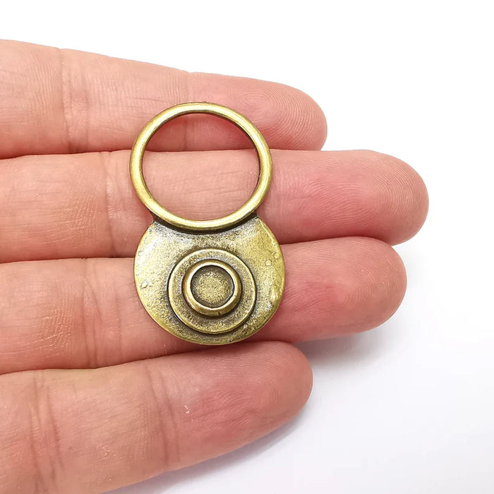 Circle Disc Charms, Round Charms, Dangle Charm, DIY Charms, Earring Charm, Necklace Parts, Antique Bronze Plated 44x25mm G36109