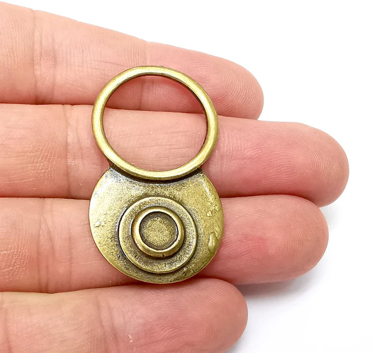 Circle Disc Charms, Round Charms, Dangle Charm, DIY Charms, Earring Charm, Necklace Parts, Antique Bronze Plated 44x25mm G36109