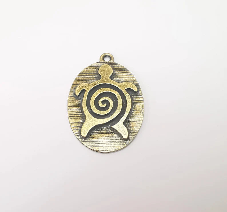 Bronze Sea Turtle Pendant, Oval Pendant, Medallion Pendant, Bronze Locket Pendant, Necklace Parts, Antique Bronze Plated 48x33mm G36013