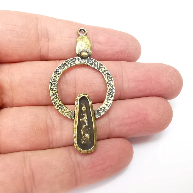 Bronze Dangle Charms, Ethnic Charms, Jewelry Parts, Bracelet Component, Antique Bronze Plated Metal Charms (55x27mm) G36016