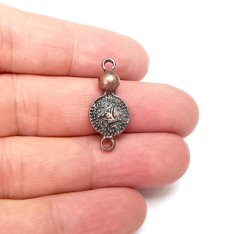 2 Copper Charms Connector, Jewelry Parts, Copper Bracelet Component, Copper Earring Finding, Antique Copper Plated Metal (28x13mm) G36023