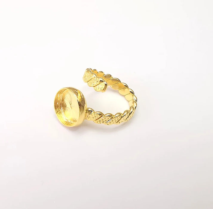 Twisted Ring Setting, Cabochon Blank, Resin Bezel, Ring Mounting, Epoxy Frame Base, Adjustable Shiny Gold Plated Brass 10mm G36018