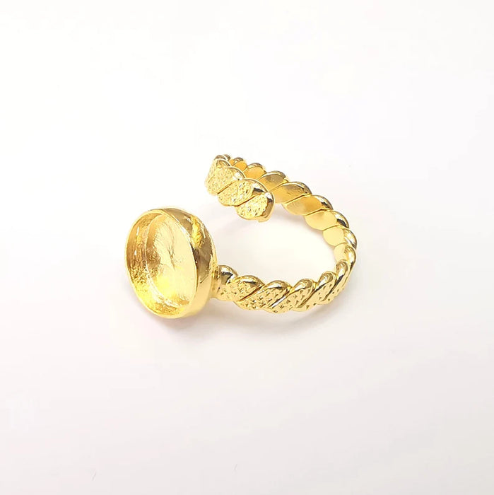 Twisted Ring Setting, Cabochon Blank, Resin Bezel, Ring Mounting, Epoxy Frame Base, Adjustable Shiny Gold Plated Brass 10mm G36018