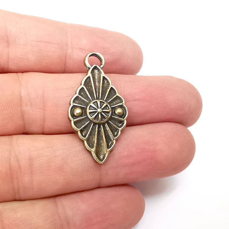 2 Bronze Marquise Charms, Boho Charms, Rustic Charms, Earring Charms, Bronze Pendant, Necklace Parts, Antique Bronze Plated 34x17mm G36024