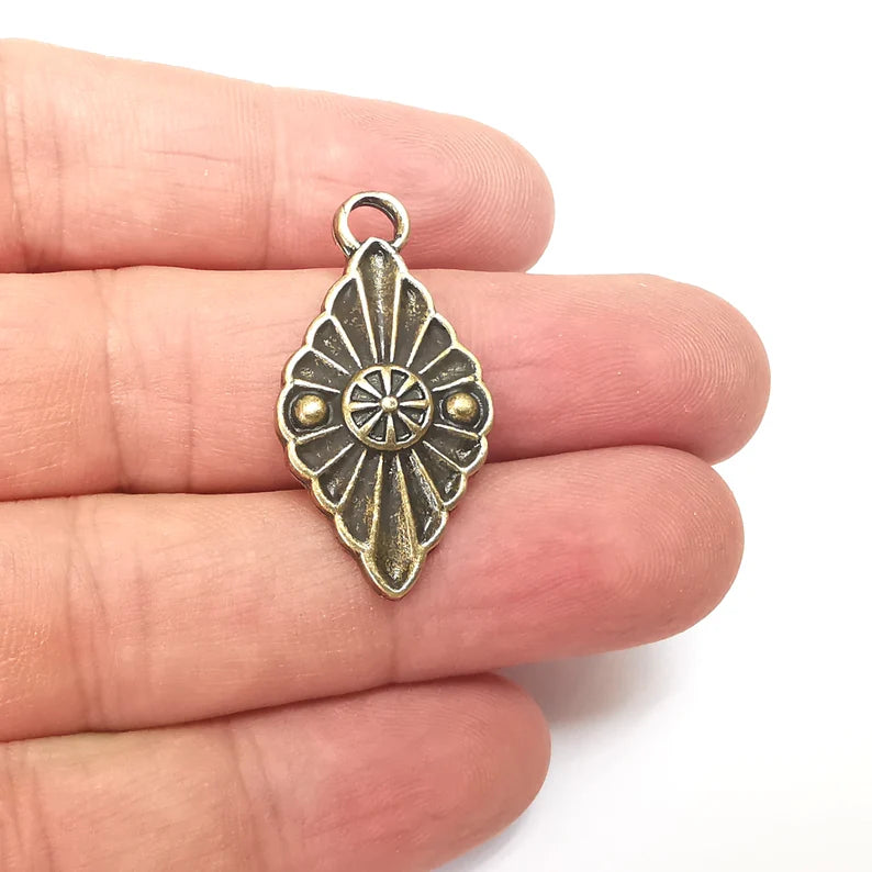 2 Bronze Marquise Charms, Boho Charms, Rustic Charms, Earring Charms, Bronze Pendant, Necklace Parts, Antique Bronze Plated 34x17mm G36024