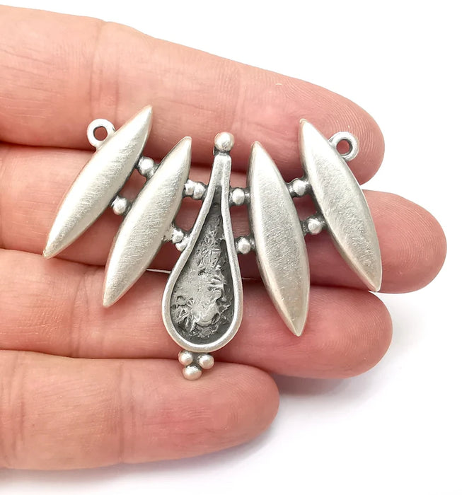 Silver Drop Charms Blank, Connector Charms Base, Cabochon Bezel, inlay Mounting, Resin Necklace, Antique Silver plated 25x10mm blank G36025