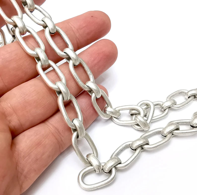 Antique Silver Oval Cable Chain (21x13mm) Antique Silver Plated Chain G36026