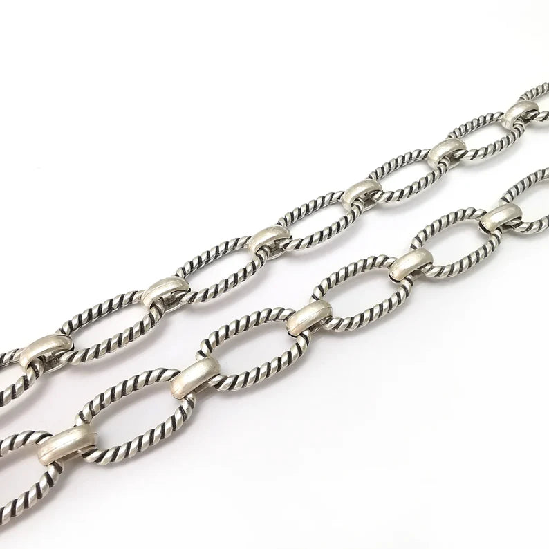 Antique Silver Twisted Oval Cable Chain (25x14mm), 1 Meter - 3.3 Feet Antique Silver Plated Chain G36031