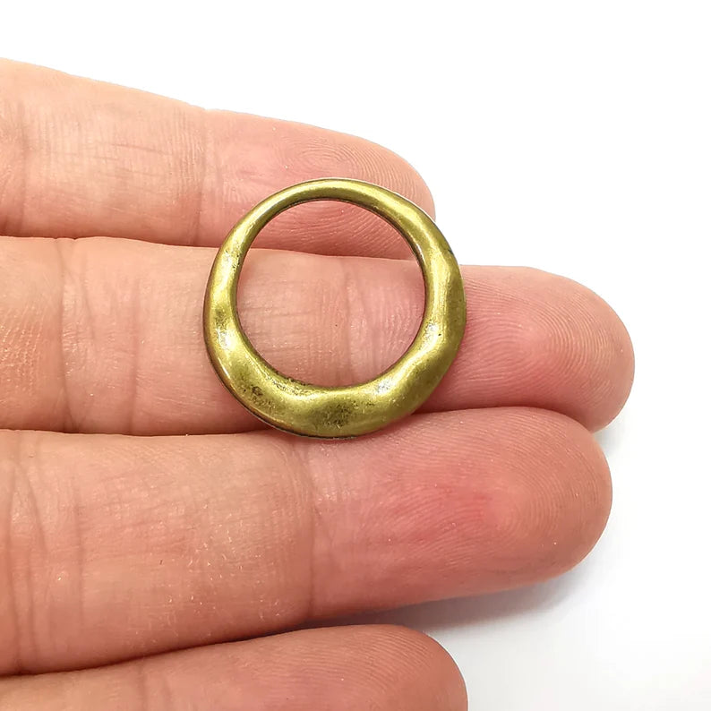 2 Round Frame Connector Charms, Jewelry Parts, Bracelet Component, Antique Bronze Plated Metal Finding (25mm) G36110