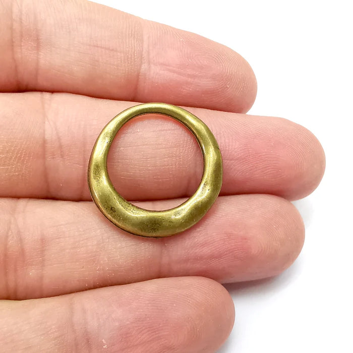 2 Round Frame Connector Charms, Jewelry Parts, Bracelet Component, Antique Bronze Plated Metal Finding (25mm) G36110
