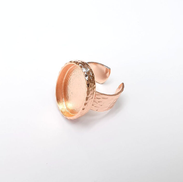 Rose Gold Ring Blank Setting Cabochon Base inlay Ring Hammered Mounting Adjustable Ring Bezel (25x18mm blank ) Rose Gold Plated Metal G36124