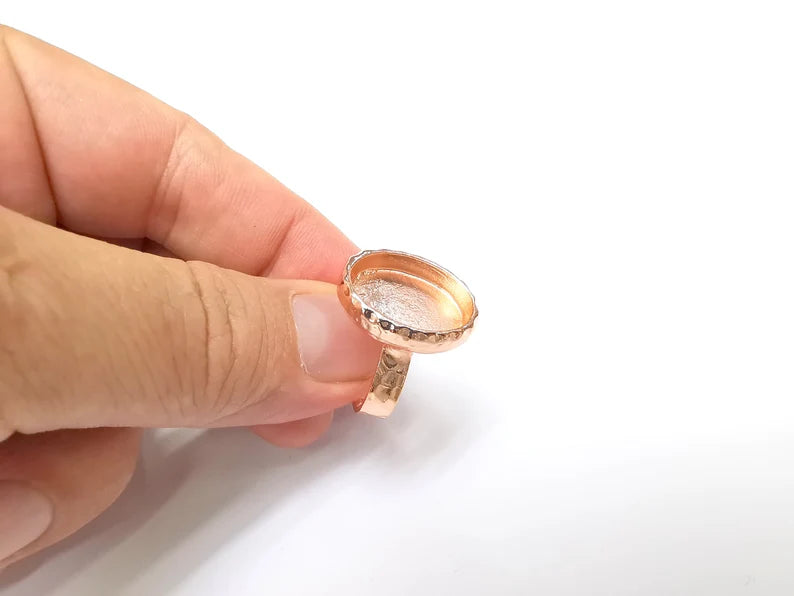 Rose Gold Ring Blank Setting Cabochon Base inlay Ring Hammered Mounting Adjustable Ring Bezel (18x13mm blank ) Rose Gold Plated Metal G36127