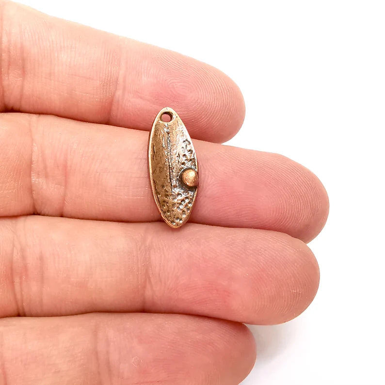 5 Leaf Charms, Dew Grain Charms, Earring Charms, Copper Pendant, Small Charms , Antique Copper Plated Metal 22x9mm G36129