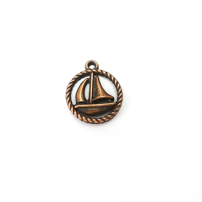 5 Sailing Ship Charms, Small Charms, Earring Charms, Copper Pendant, Necklace Pendant, Antique Copper Plated Metal 19x16mm G36131