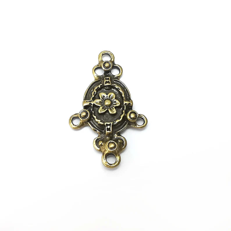 Bronze Flower Charms Connector, Jewelry Parts, Bronze Bracelet Component, Bronze Finding, Antique Bronze Plated Metal (41x25mm) G36038