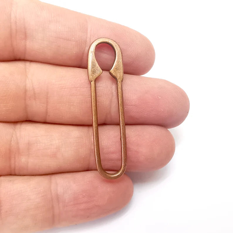 2 Hook Needle Look Charms, Wire Connector, Findings, Antique Copper Plated (45x12mm) G36041