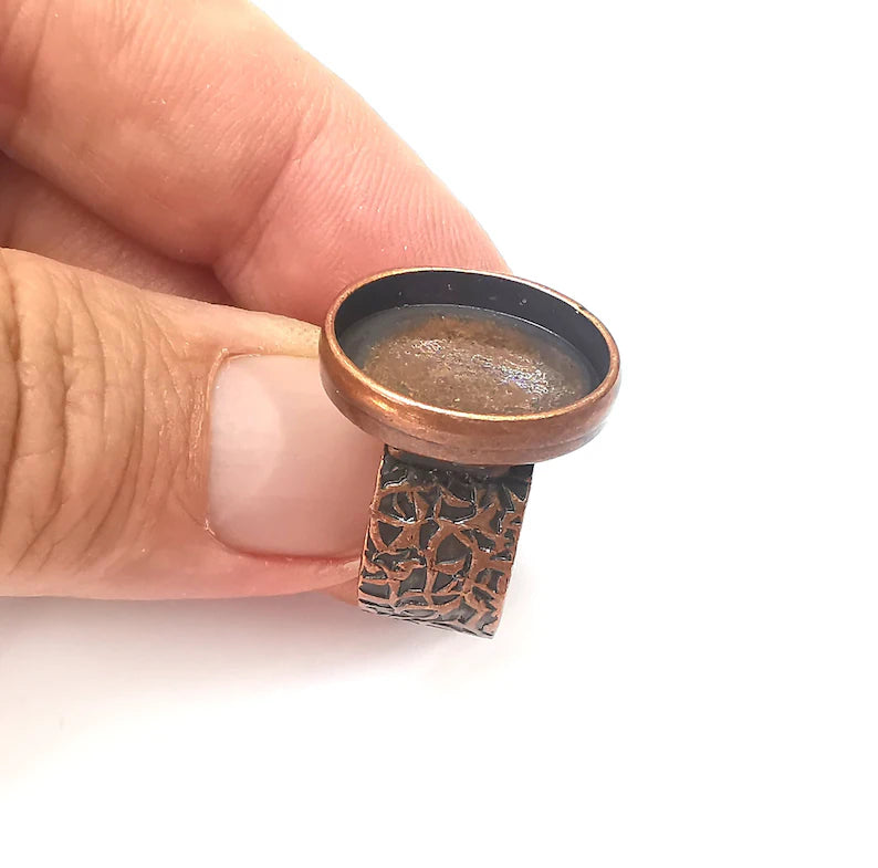 Copper Ring Setting, Cabochon Blank, Resin Bezel, Oval Ring Mounting, Epoxy Frame Base, Adjustable Antique Copper Plated 18x13mm G36042