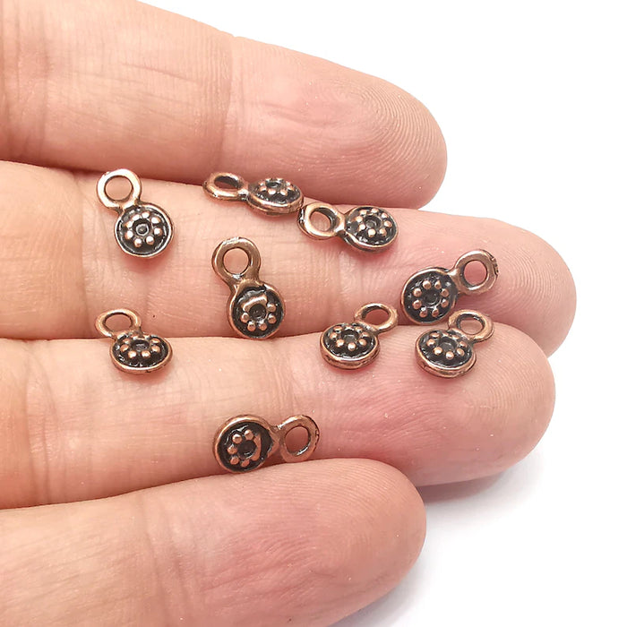 10 Flower Charms, Small Charms, Earring Charms, Copper Pendant, Necklace Pendant, Antique Copper Plated Metal 10x5mm G36045