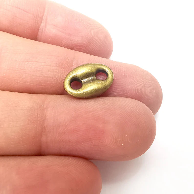 5 Two Hole Bronze Oval Connector, Jewelry Parts, Bronze Bracelet Component, Antique Bronze Finding, Antique Bronze Plated (15x10mm) G36049