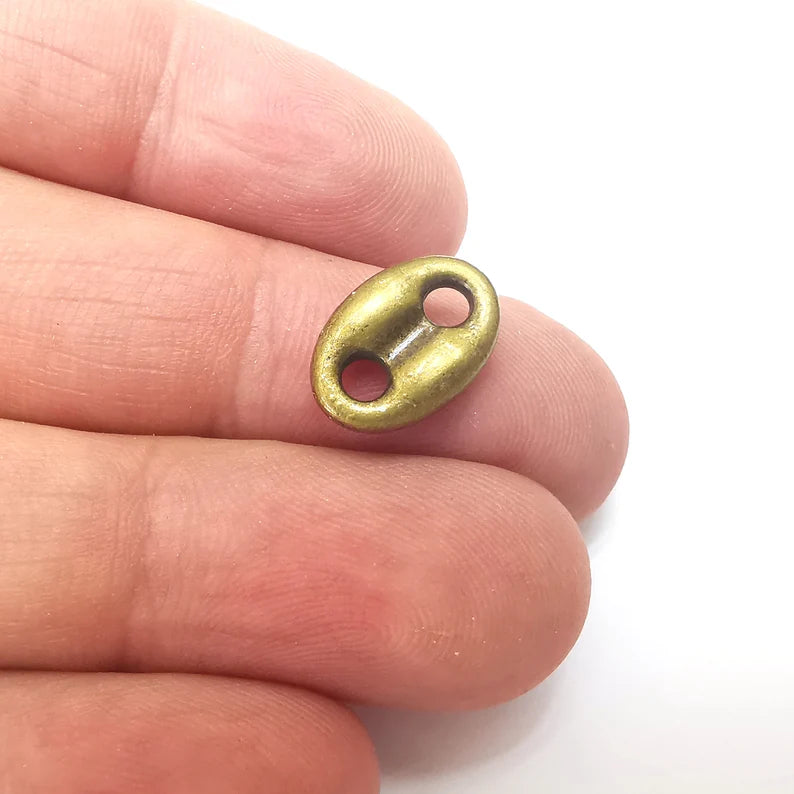 5 Two Hole Bronze Oval Connector, Jewelry Parts, Bronze Bracelet Component, Antique Bronze Finding, Antique Bronze Plated (15x10mm) G36049