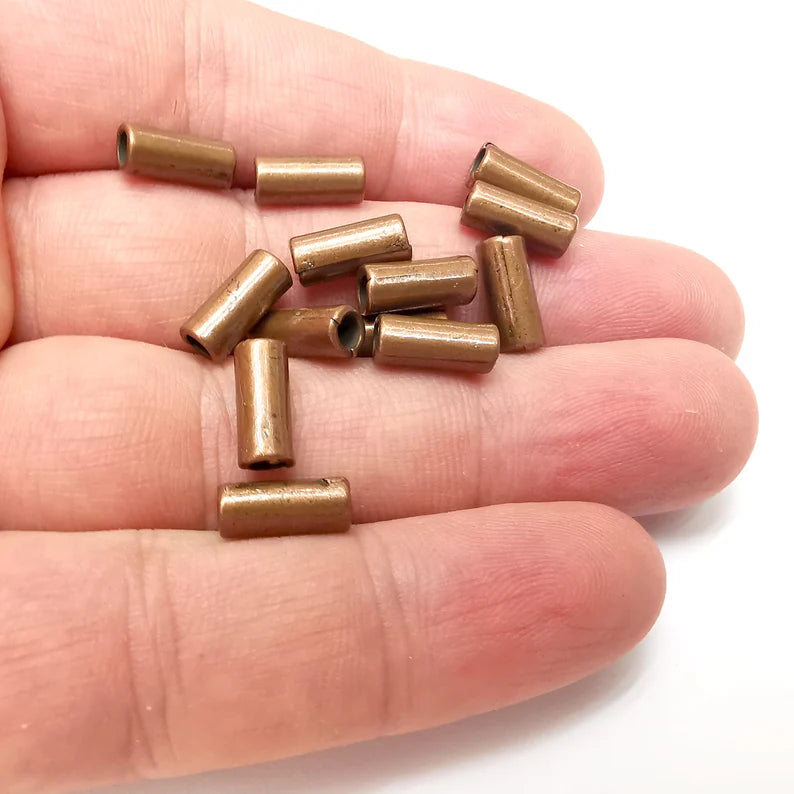 10 Tube Beads, Cylinder Beads, Copper Beads, Bracelet Beads, Plain Beads , Necklace Beads, Antique Copper Plated Metal 11x5mm G36051