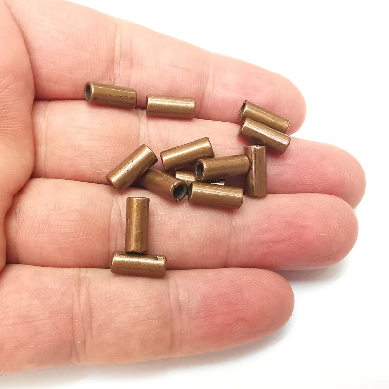 10 Tube Beads, Cylinder Beads, Copper Beads, Bracelet Beads, Plain Beads , Necklace Beads, Antique Copper Plated Metal 11x5mm G36051