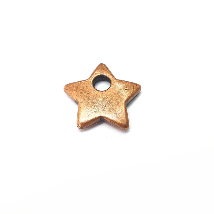 2 Copper Star Charms, Jewelry Parts, Copper Bracelet Component, Copper Earring Finding, Antique Copper Plated Metal (21mm) G36053