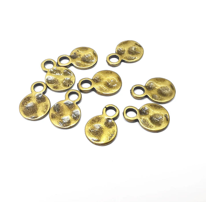 10 Hammered Disc Charms, Round Charms, Dangle Earring Charms, Chain Bracelet Component, Necklace Parts, Antique Bronze Plated 13x9mm G36058