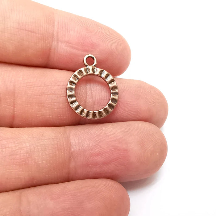 10 Ribbed Hoop Charms, Copper Disc Charms, Earring Charms, Copper Pendant, Necklace Pendant, Antique Copper Plated Metal 19x15mm G36059